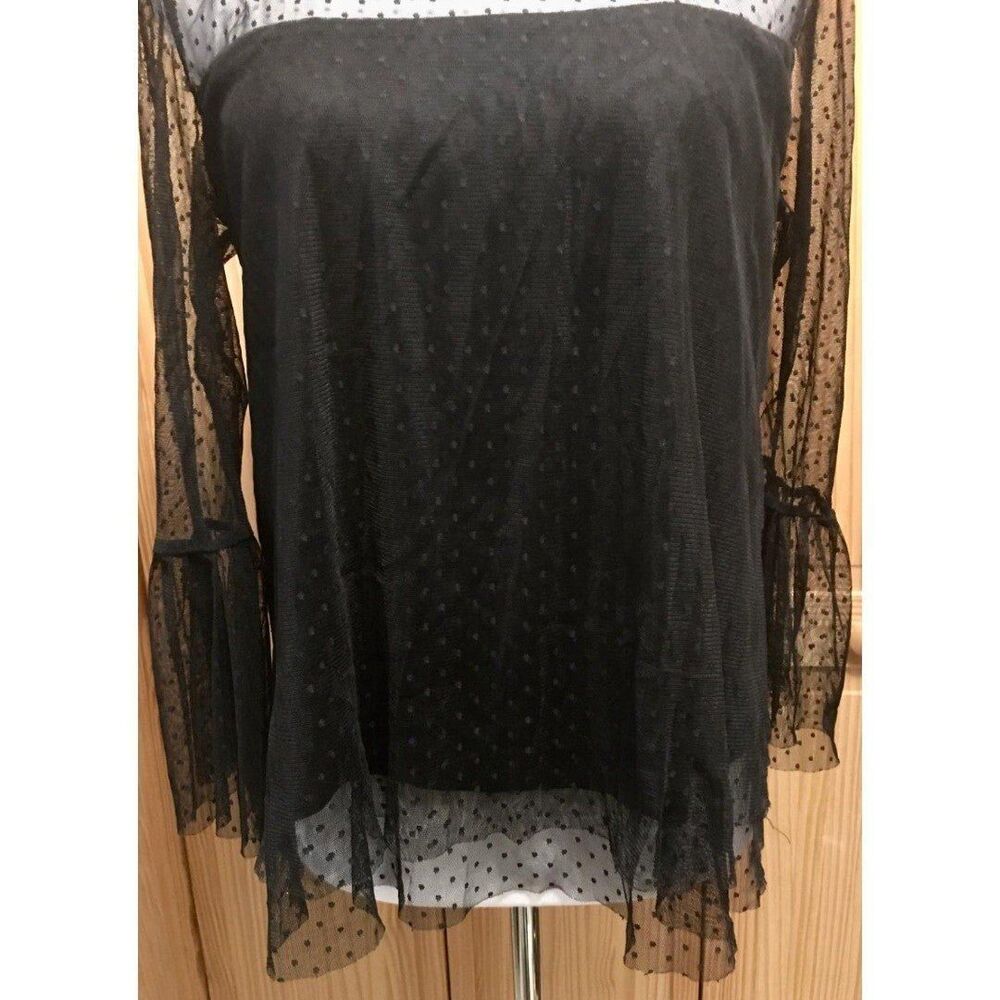 Womens Sz Med Xhilaration Black Sheer Flowered Top Sheer Sleeves Stretchy Lined - Picture 4 of 7